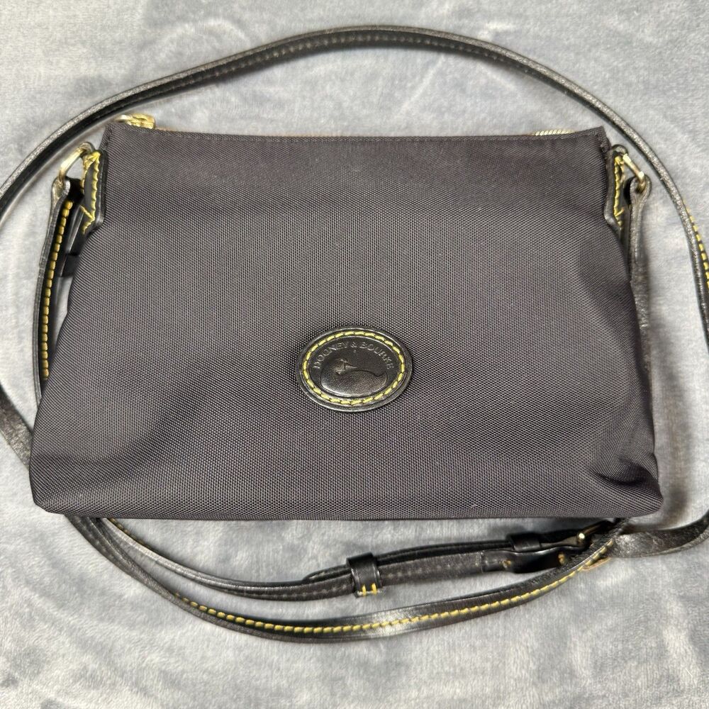 VTG Dooney Bourke Nylon Leather Trim Black Crossbody Bag Purse USA EUC